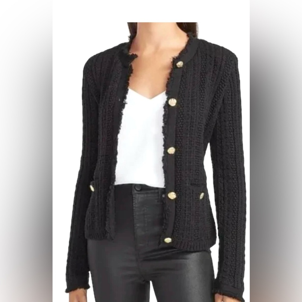 NWOT EXPRESS BLACK TEXTURED EMBELLISHED BUTTON FRINGE SWEATER JACKET CARDIGAN